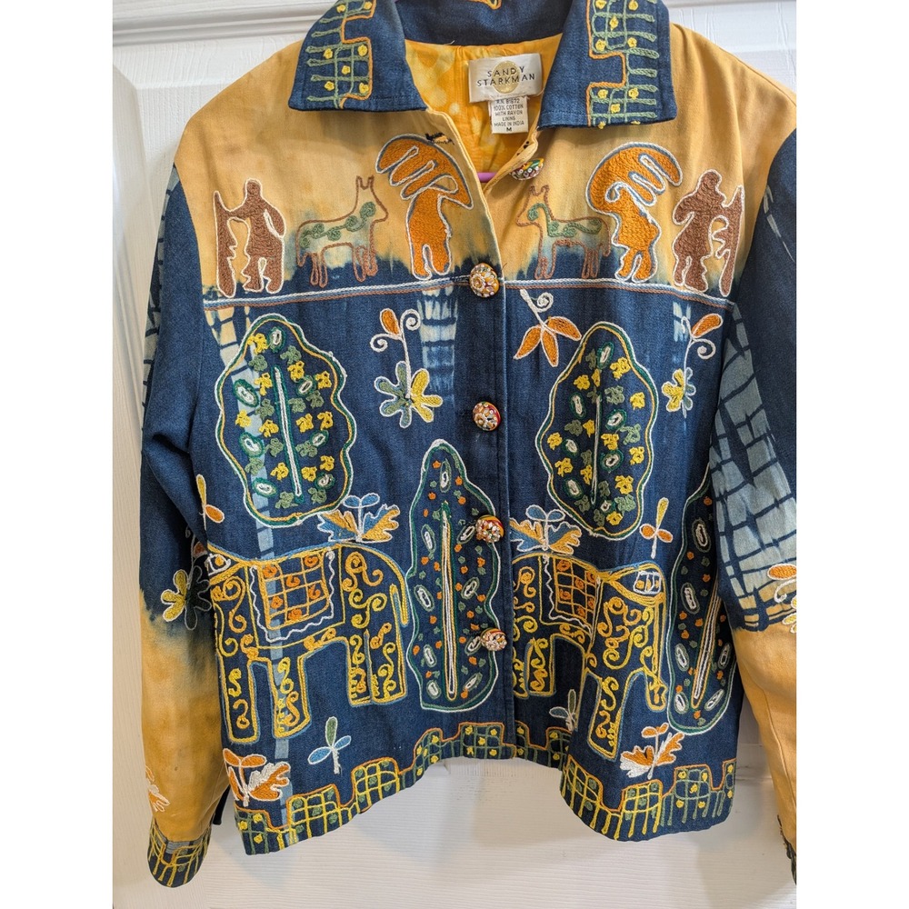 Sandy Starkman Denim Jacket Women's Embroidered Art‎ Wear Folkloric - Size M - Picture 3 of 6